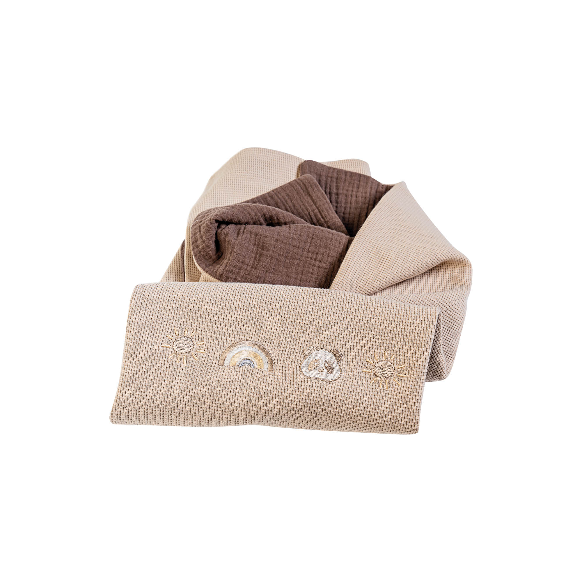 Copertina nidino light ricamata per culla e carrozzina Arcobaleno - Tortora