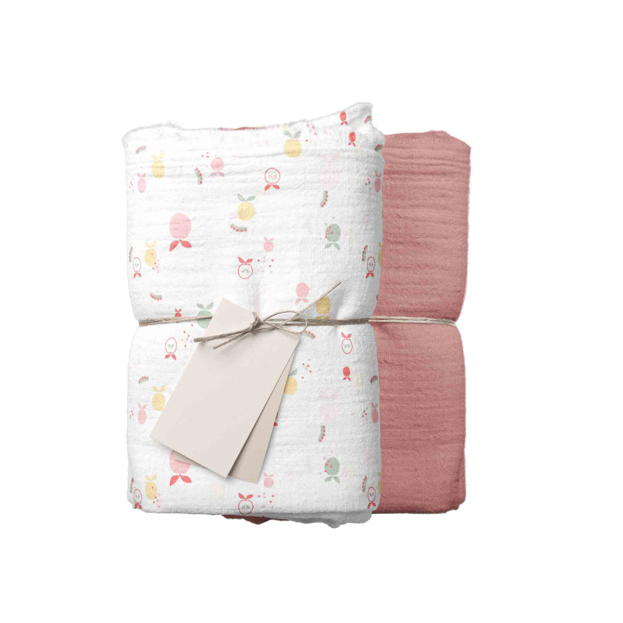 Swaddle Big in mussola di cotone organico SET 2 pezzi fantasia mele + rosa