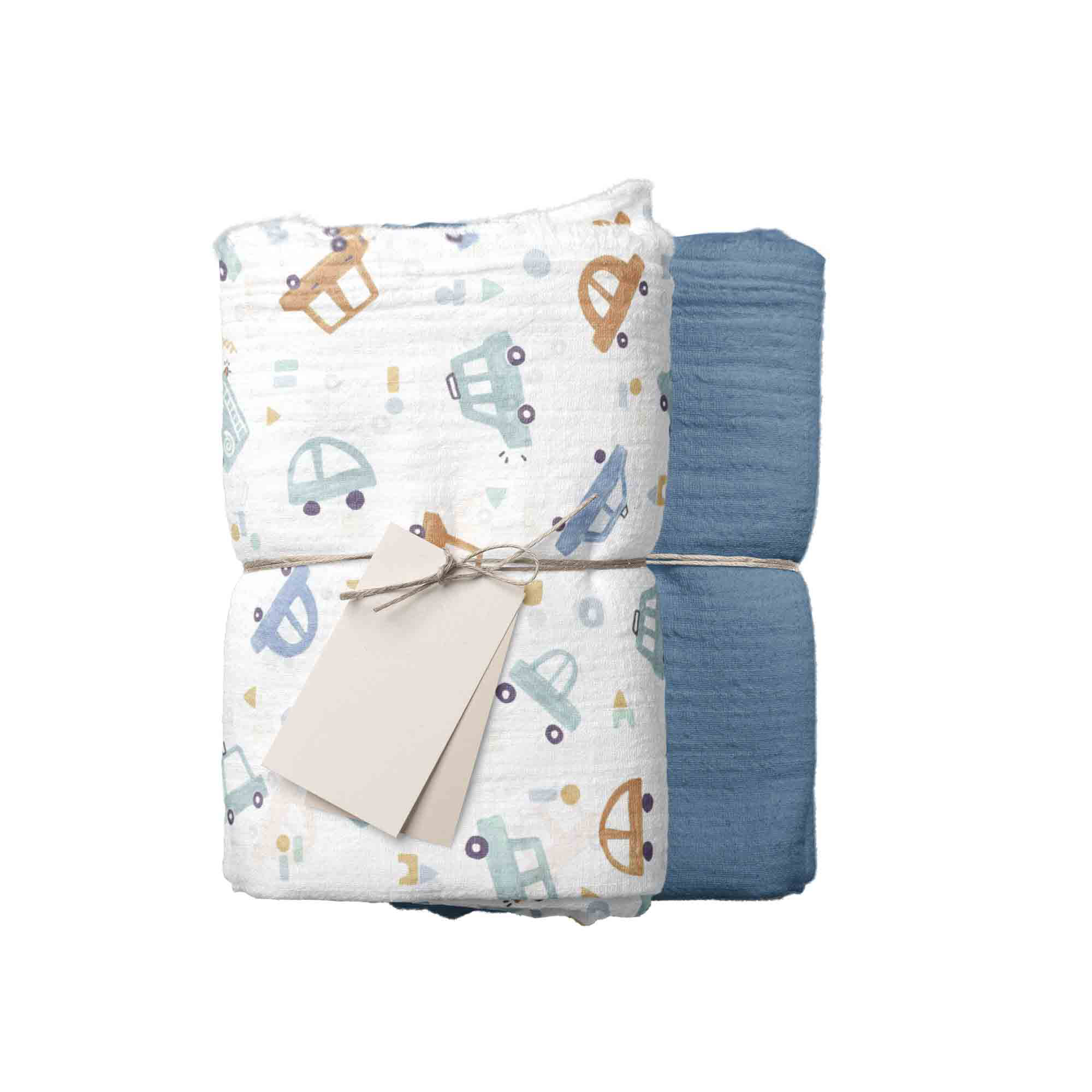 Swaddle Big in mussola di cotone organico SET 2 pezzi fantasia auto + denim