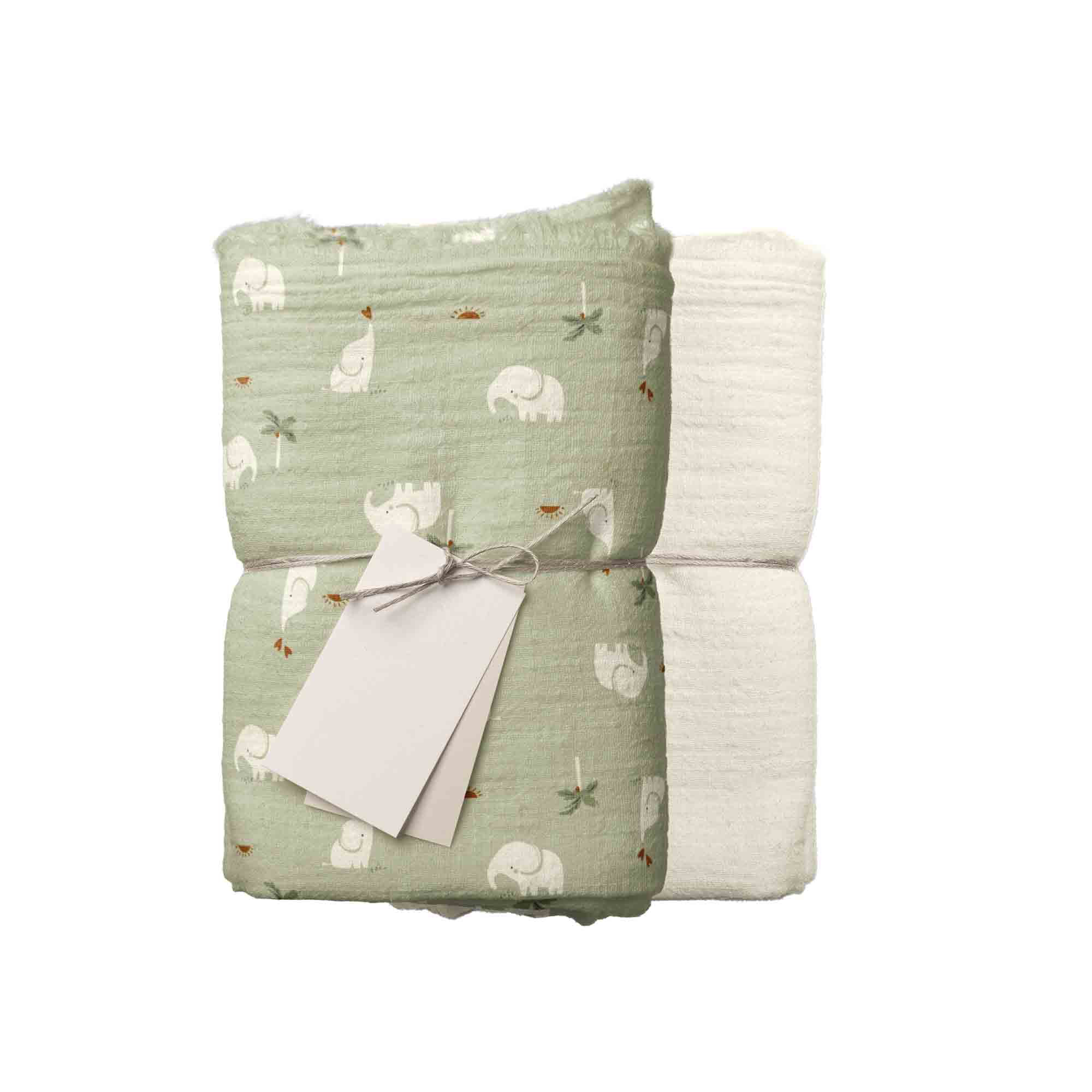 Swaddle Big in mussola di cotone organico SET 2 pezzi fantasia elefanti + latte