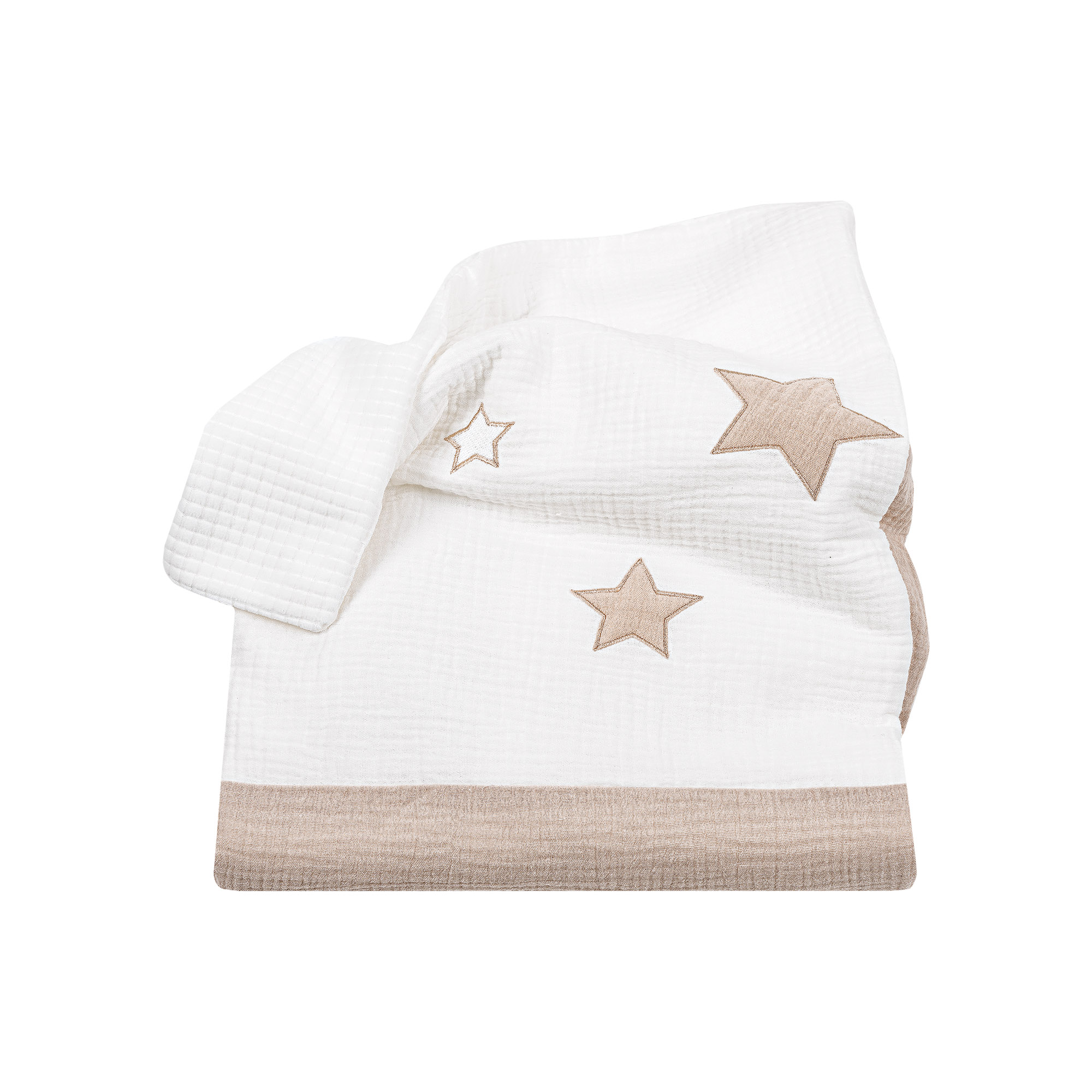 Copertina in mussola e micropile per culla, carrozzina e co-sleeping Star - Tortora