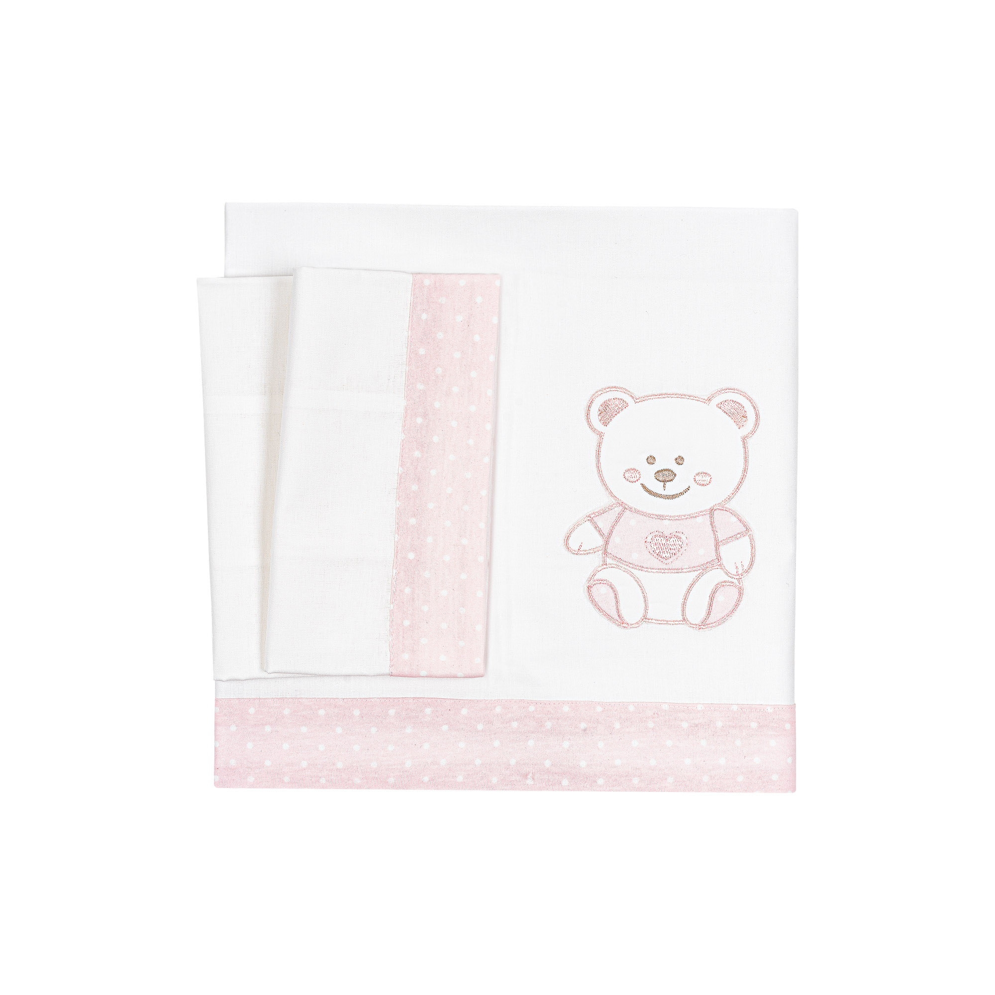 Set lenzuolino letto 3 pezzi pois Nenè - Rosa