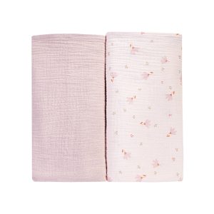 Swaddle in mussola SET 2 pezzi fiore rosa + unito malva